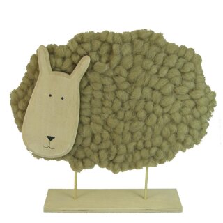 Schaf auf Brett, gr,Wolle,3-sort,34x3x25cm