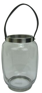 Glas,zylindrig,Edelstahl,Lederr. 17x25cm