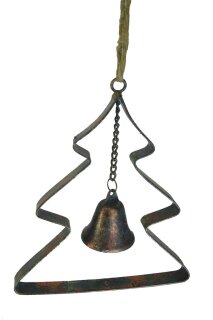 Metallbaum mit Glocke, Anhänger, kupferf, 17x4,5x19 cm