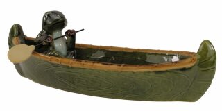 Frosch Vogeltränke Kanu Keramik grün/beige 37x13x12cm