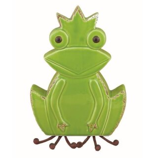 Frosch mit Krone sitzend Keramik/Metall grün groß 17x9x24cm