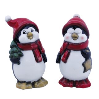 Pinguin freundlich Keramik  rot/weiß groß 2fach sortiert, 7,5,5x12cm