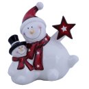 Zwei tanzende Schneemänner mit Stern groß Keramik 13x9x14cm