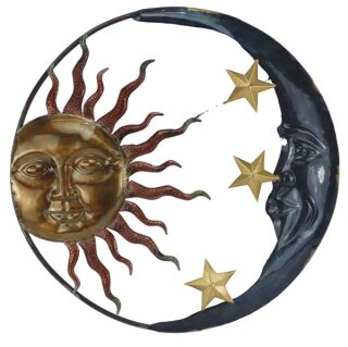 Wandbild, Metall, Sonne, Mond und Sterne, 51x51x3cm