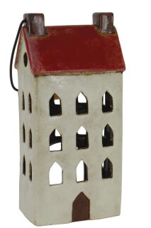 Laterne, Haus, Keramik, Speicher rotes Dach, Henkel 13x8,5x27,5cm