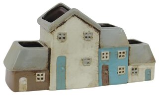 Pflanzgefäß, Häuser, Keramik, 34x11x17,5