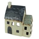 Windlicht, Haus, blaues Dach, Henkel, Keramik, 17x9,5x19,5cm
