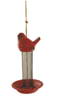 Futtersäule, Vogel, rot, Keramik, 16x16x30cm