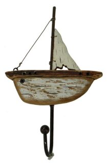 Segelboot m. Haken, altes Holz, 12,5x4,5x21cm