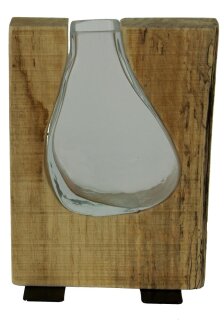 Glasvase klar im Holzrahmen, 15x4,8x21cm