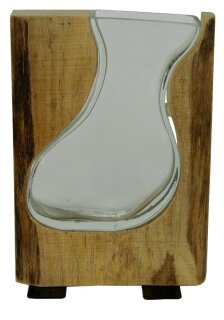 Glasvase klar im Holzrahmen, 16x8,8x22cm