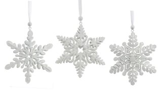Schneeflocke weiß, flach, 3-sort, Metall, 12x12cm