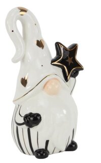 Wichtel dick, m. Stern, Keramik, schwarz/weiß, 10x8,5x17,5cm
