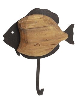 Wandhaken Fisch, Holz/Metall, 18x21x4cm
