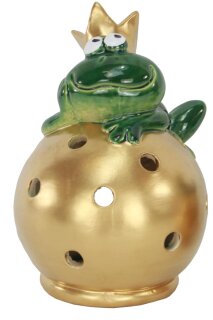 Froschkönig auf Ball, Windlicht Keramik, 13,5x12x17,7cm