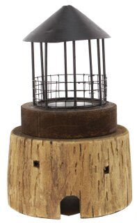 TL-Halter Leuchtturmkopf groß, Holz/Metall, 13,5x13,5x21cm