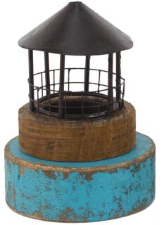 TL-Halter Leuchtturmkopf klein blau, Holz/Metall, 9,3x9,3x12cm