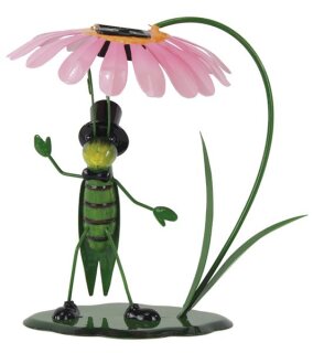 Grashüpfer unter Blume, m. LED, Metall, 21x15x21,5cm