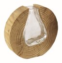 Glasvase klar im runden Holzrahmen, 22x4,5x19,3cm