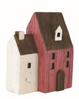 Haus rot/weiß, m. LED, 2xAA, Holz, 16x8,5x20cm