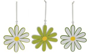 Blumen weiß/grün mittel, 3-sort, Holz, 10x1cm