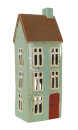 Windlicht, Haus, Keramik, hellblau, 10x8x27cm