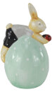 Hase auf Ei liegend groß, blau, Keramik, 8.5×8.5×12.5cm