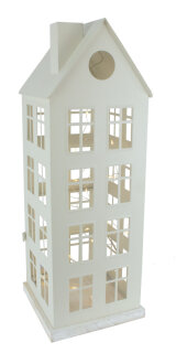 Haus weiß groß, m. LED, 3AA, Metall, 18x18x46,5cm
