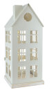 Haus weiß mittel, m. LED, 3AA, Metall, 18x18x38,5cm