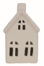 Haus klein, weiß, m. LED, Keramik, 5,7x6x10cm