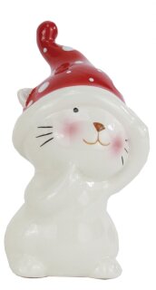 Katze klein m. Weihn.-mütze, Keramik, 7.6×6.2×11.5cm