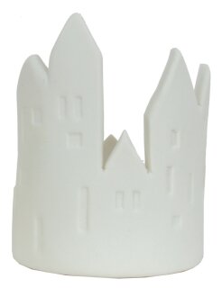 Windlicht Häuser rund, groß, weiß, Keramik, 8x8x10.7cm