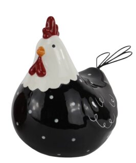 Huhn groß, schwarz/weiß, Keramik, 17,3x12,6x17,2cm