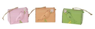 Briefkasten mit Vogel, 3-sort., rosa/grün/orange, Metall, 8,5x6x6,5cm