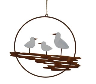 Wandbild Vögel auf Ast klein, rost/weiß, Metall, 23,5x0,5x31cm