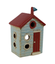 Windlicht Haus, Keramik, hellblau m. rotem Dach, 12x8,5x18cm