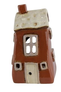 Windlicht Haus schief, braun, Keramik, 9,5x9,5x15,5cm